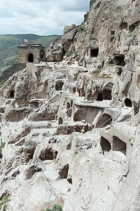 The cave monastery of Vardzia cut into a pale cliff