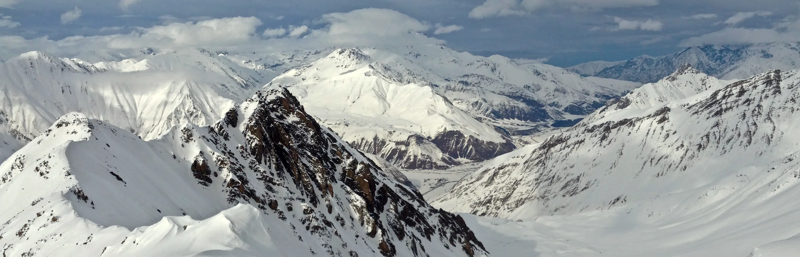 The Greater Caucasus under snow, seen from the slopes at Gudauri