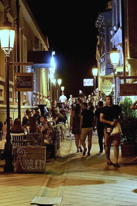 Cafe terraces on Shavteli Street in Tbilisi at night